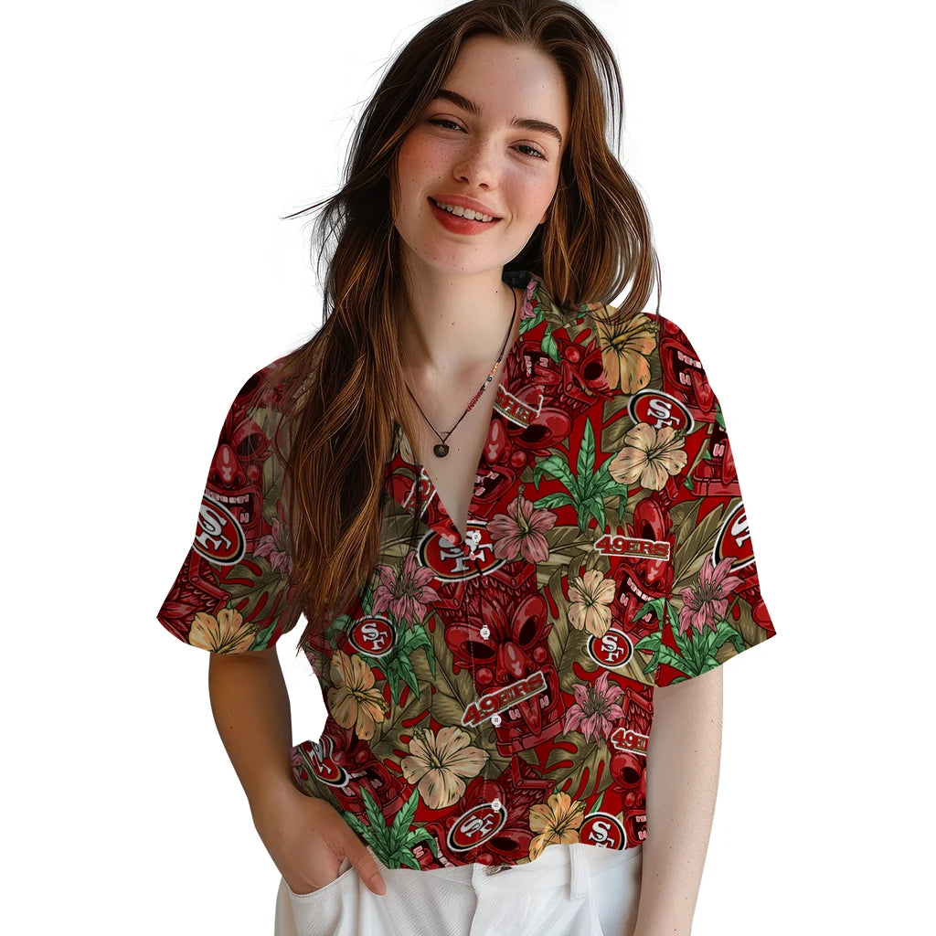 San Francisco 49ers Hawaiian Shirt - Hibiscus Tiki Jungle | Moonbestprint