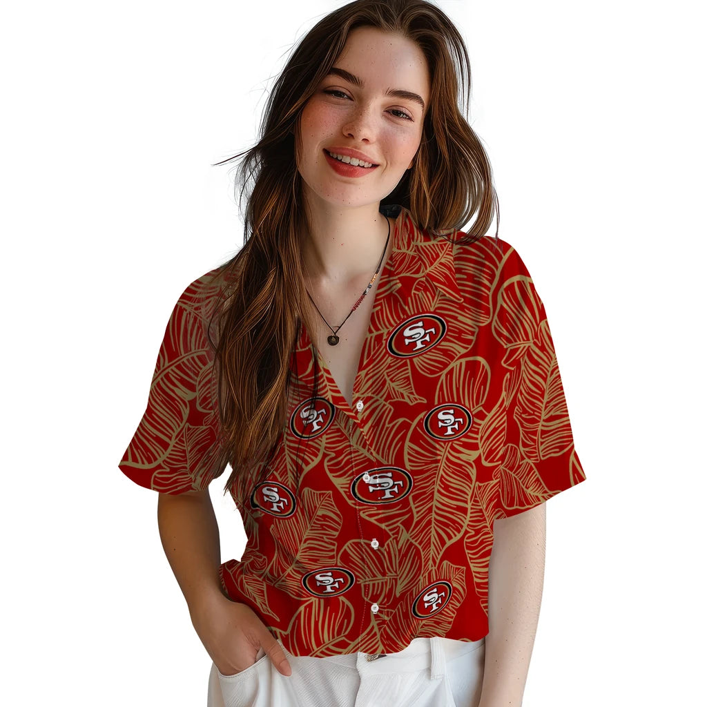 San Francisco 49ers Hawaiian Shirt - Leaf Outline | Moonbestprint