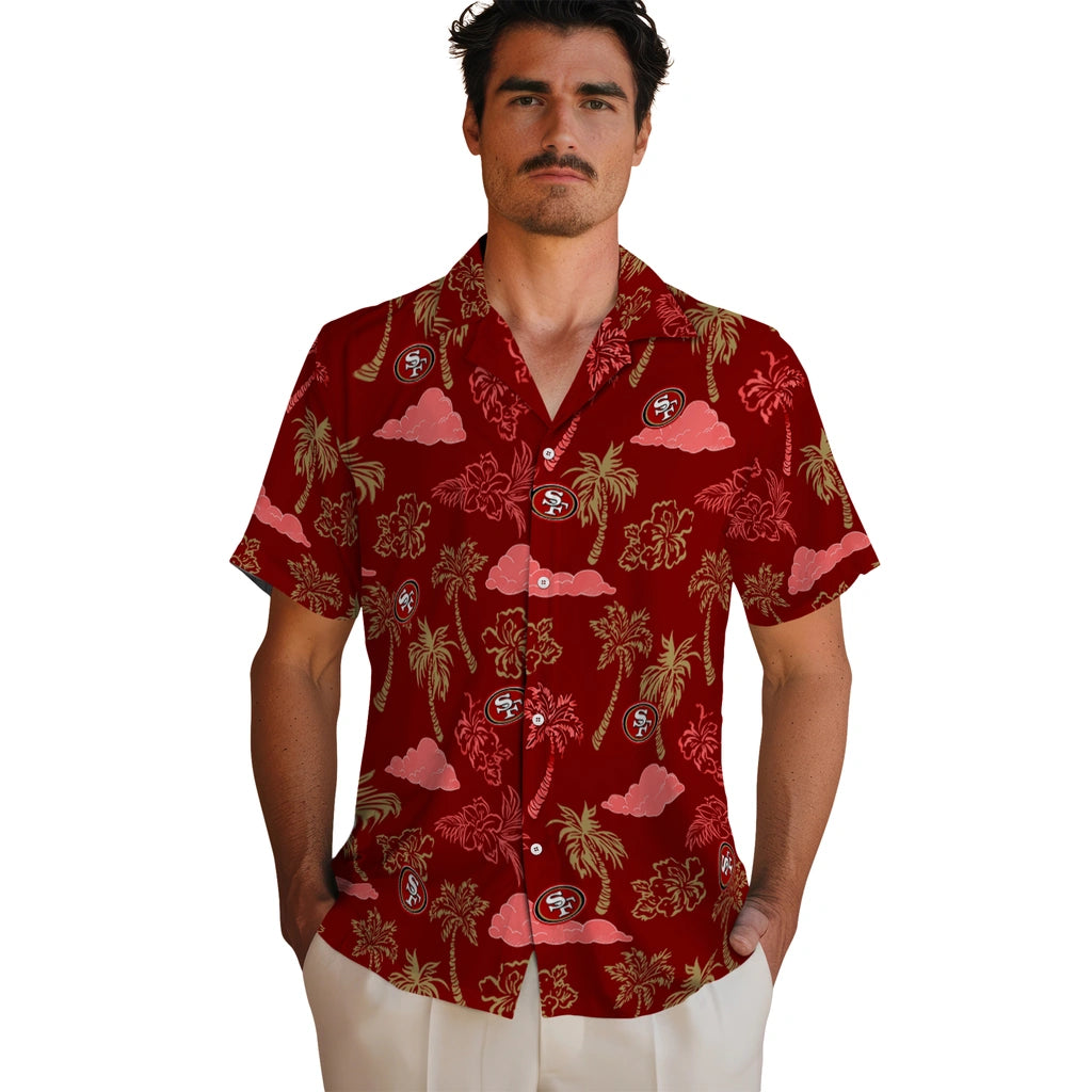 San Francisco 49ers Hawaiian Shirt - Palm And Clouds | Moonbestprint
