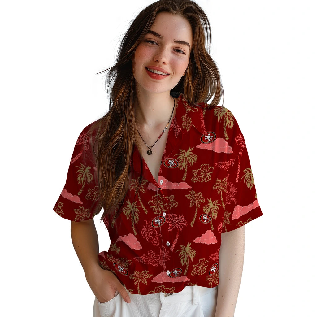 San Francisco 49ers Hawaiian Shirt - Palm And Clouds | Moonbestprint