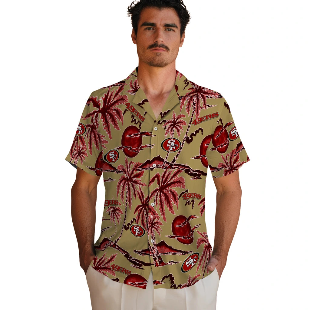 San Francisco 49ers Hawaiian Shirt - Palm Sunset | Moonbestprint