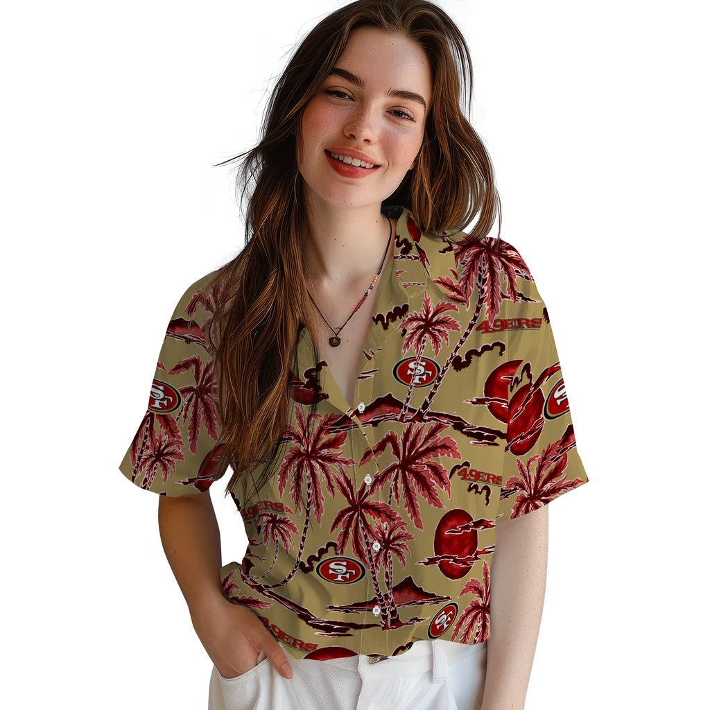 San Francisco 49ers Hawaiian Shirt - Palm Sunset | Moonbestprint
