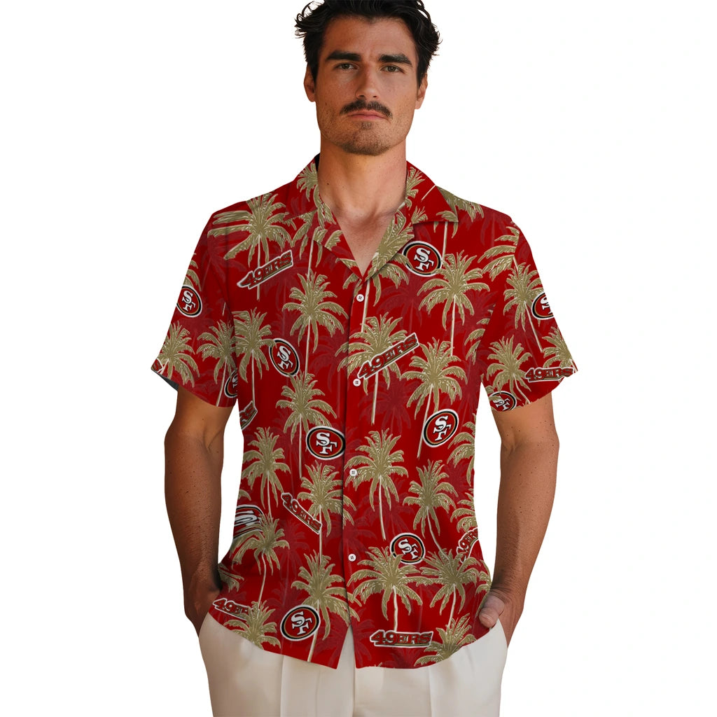 San Francisco 49ers Hawaiian Shirt - Palm Tree Motif | Moonbestprint