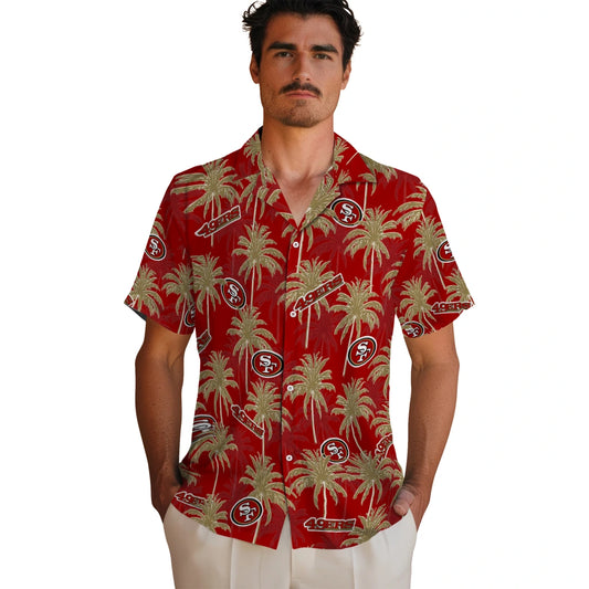 San Francisco 49ers Hawaiian Shirt - Palm Tree Motif | Moonbestprint