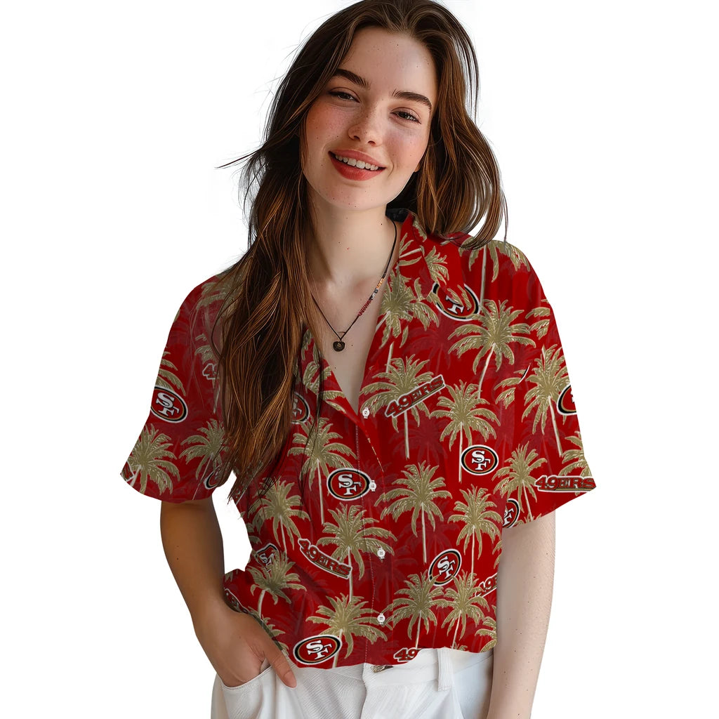 San Francisco 49ers Hawaiian Shirt - Palm Tree Motif | Moonbestprint