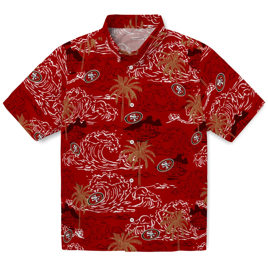 San Francisco 49ers Hawaiian Shirt - Wave Palm | Moonbestprint