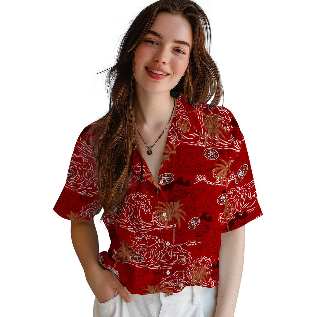 San Francisco 49ers Hawaiian Shirt - Wave Palm | Moonbestprint