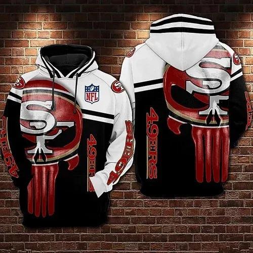 San Francisco 49ers Punisher Skull NFL 3D All Over Print Hoodie -Moonbestprint