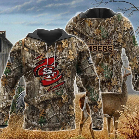 San Francisco 49ers Realtree Hunting Camo NFL 3D All Over Print Hoodie -Moonbestprint