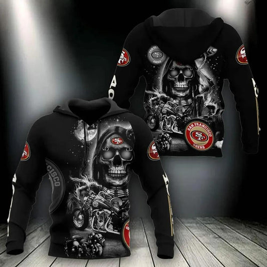 San Francisco 49ers Skeleton Motorbike NFL 3D All Over Print Hoodie -Moonbestprint