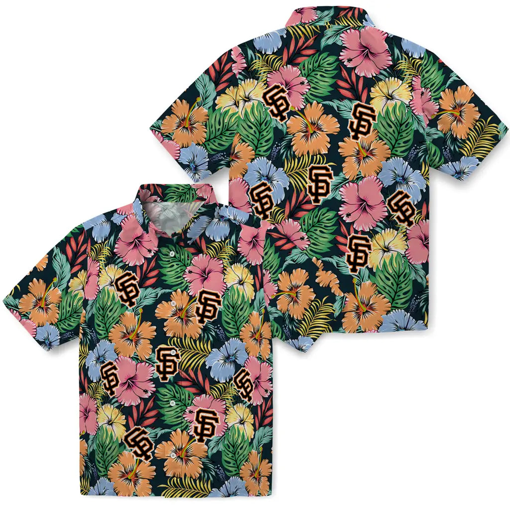 San Francisco Giants Hawaiian Shirt - Brilliant Hibiscus Garden | Moonbestprint