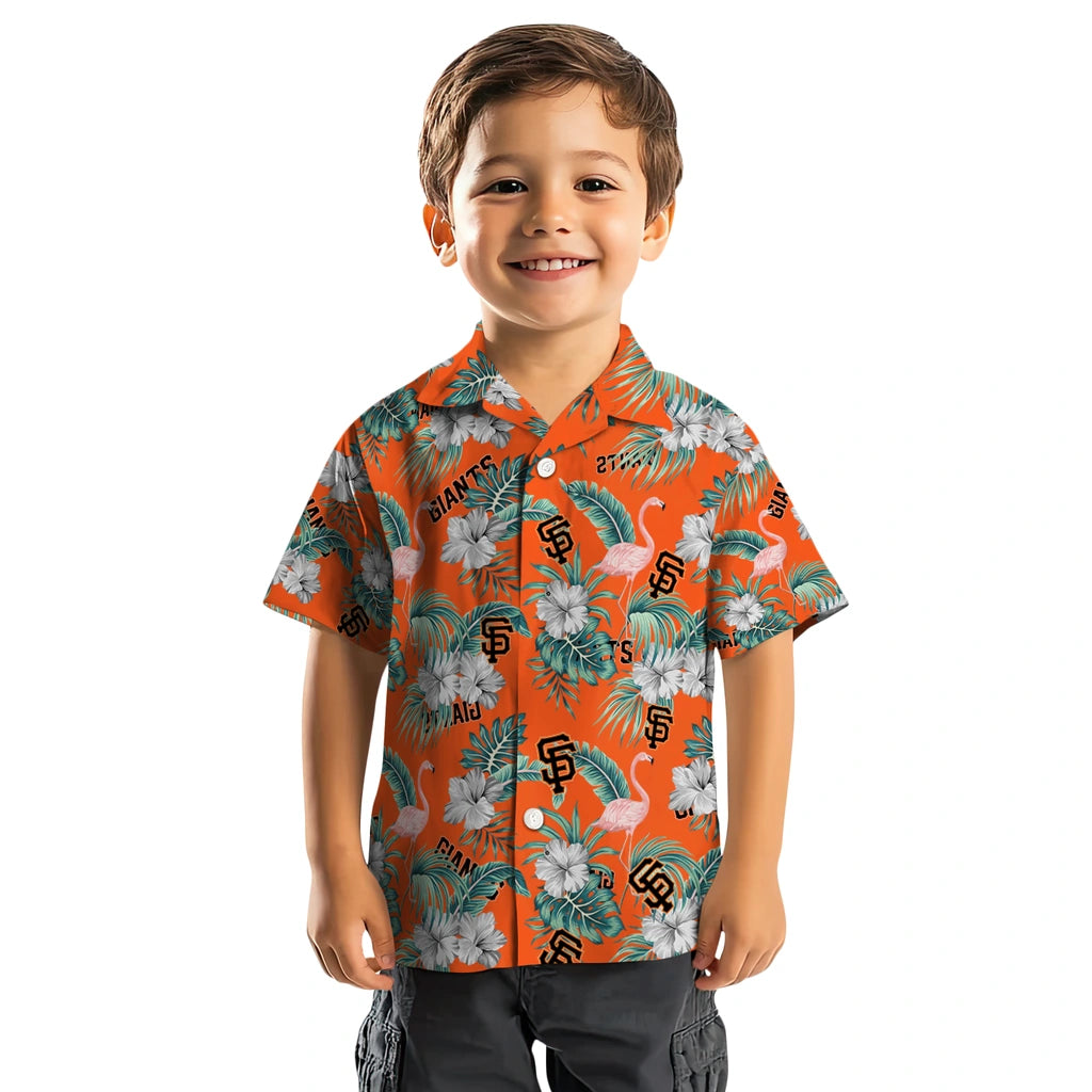 San Francisco Giants Hawaiian Shirt - Flamingo and Hibiscus | Moonbestprint