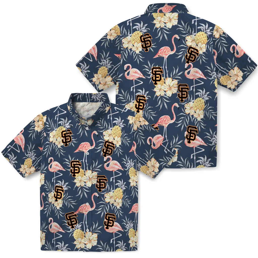 San Francisco Giants Hawaiian Shirt - Flamingo Hibiscus | Moonbestprint