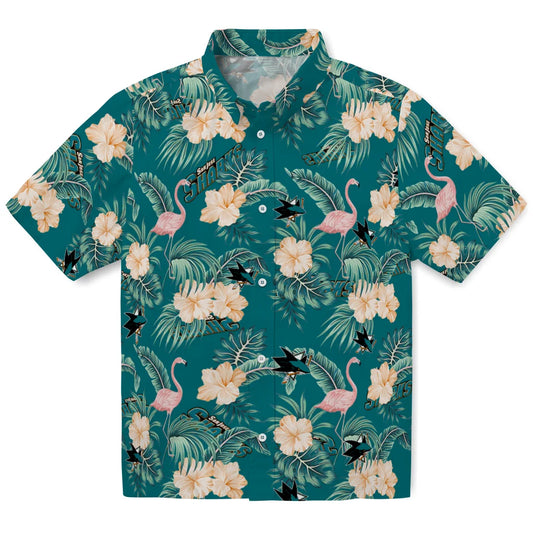 San Jose Sharks Hawaiian Shirt - Flamingo and Hibiscus | Moonbestprint