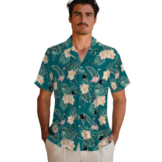 San Jose Sharks Hawaiian Shirt - Flamingo and Hibiscus | Moonbestprint