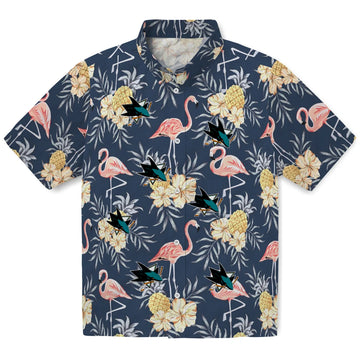 San Jose Sharks Hawaiian Shirt - Flamingo Hibiscus | Moonbestprint