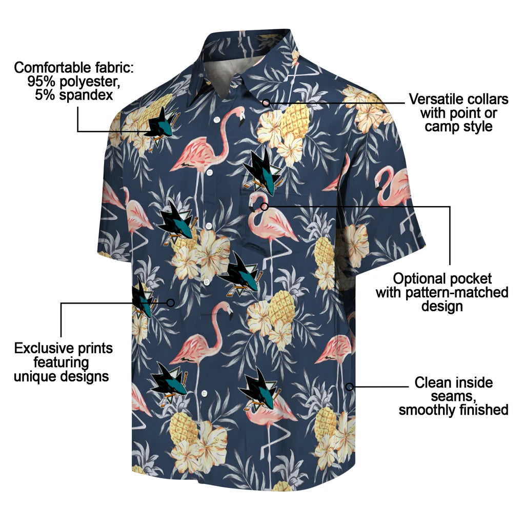 San Jose Sharks Hawaiian Shirt - Flamingo Hibiscus | Moonbestprint