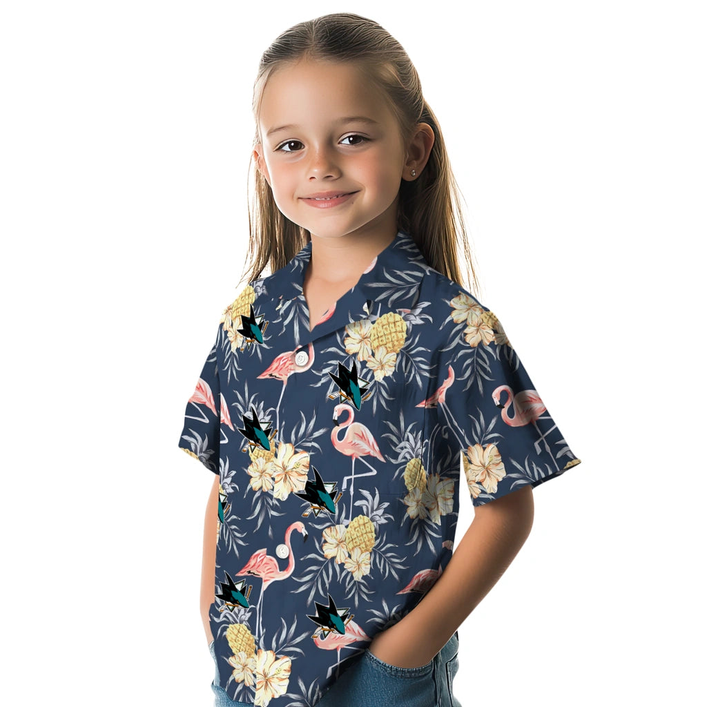 San Jose Sharks Hawaiian Shirt - Flamingo Hibiscus | Moonbestprint