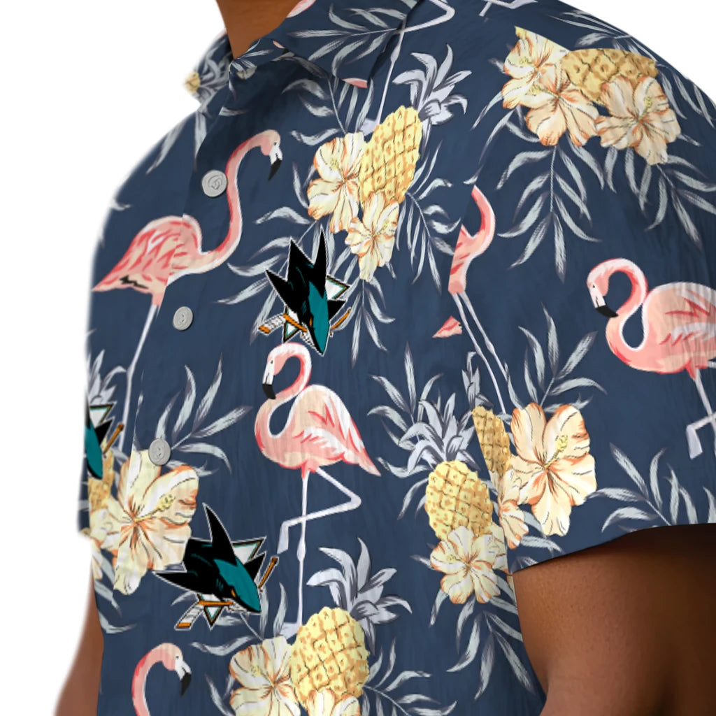 San Jose Sharks Hawaiian Shirt - Flamingo Hibiscus | Moonbestprint