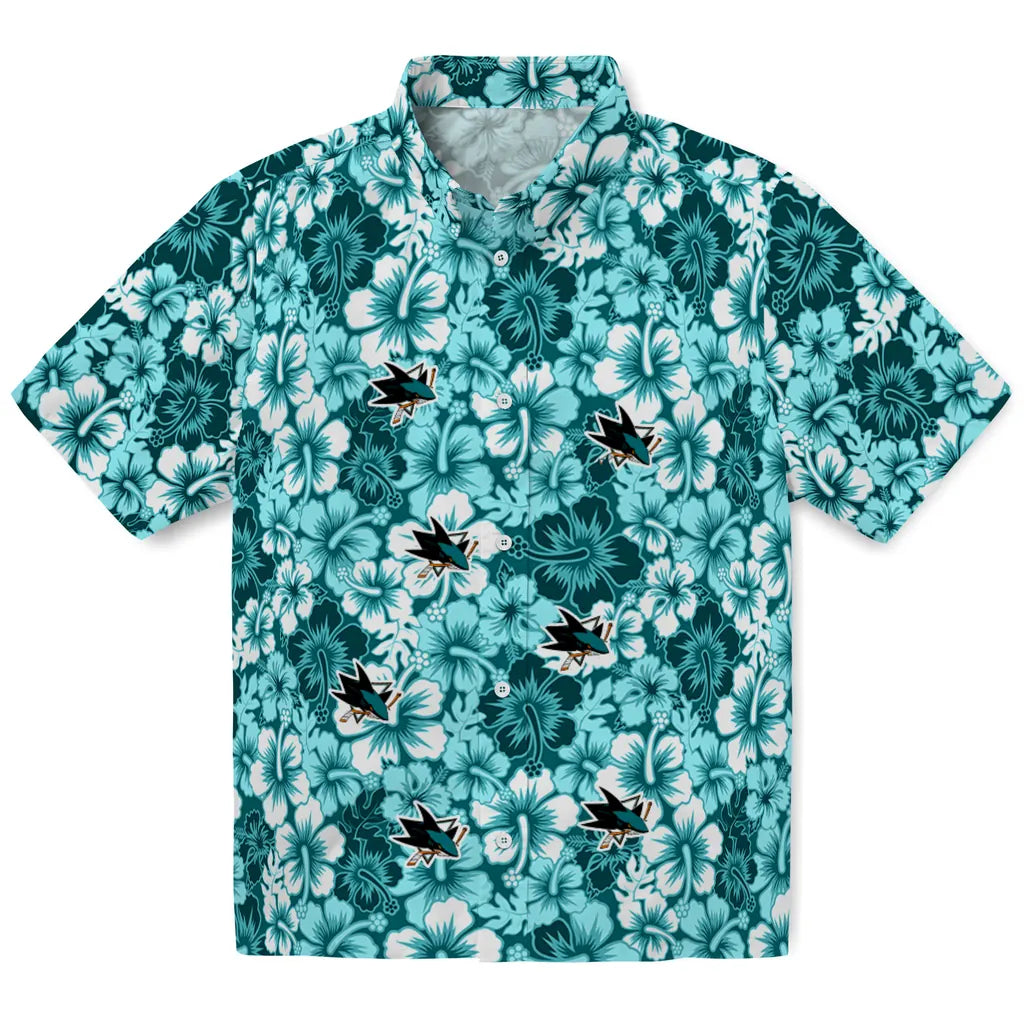San Jose Sharks Hawaiian Shirt - Hibiscus Blooms | Moonbestprint