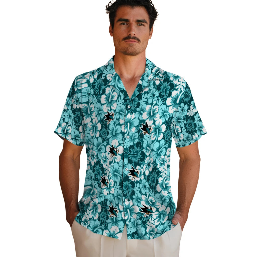 San Jose Sharks Hawaiian Shirt - Hibiscus Blooms | Moonbestprint
