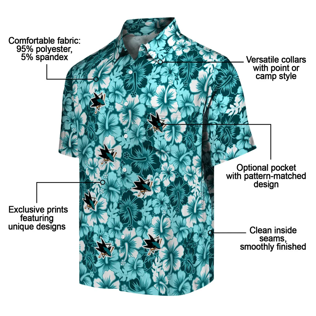 San Jose Sharks Hawaiian Shirt - Hibiscus Blooms | Moonbestprint