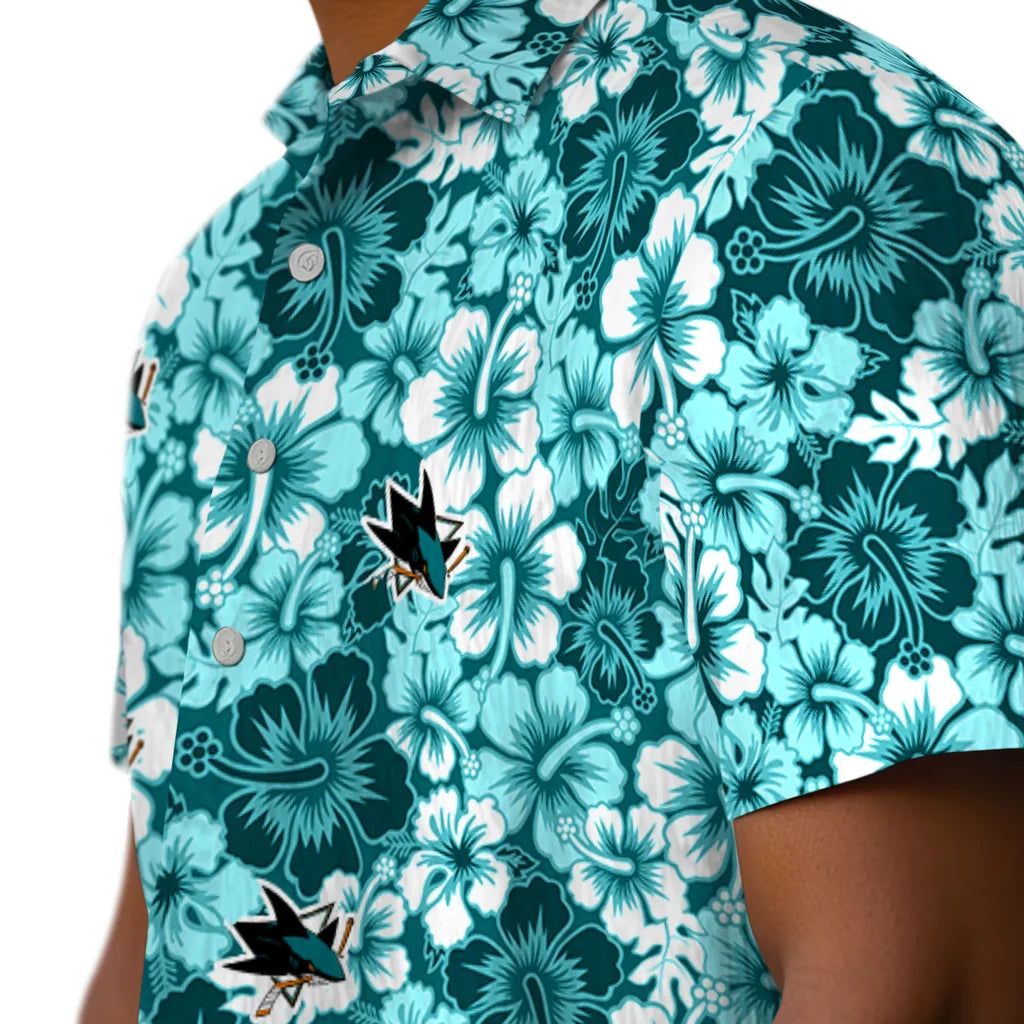 San Jose Sharks Hawaiian Shirt - Hibiscus Blooms | Moonbestprint