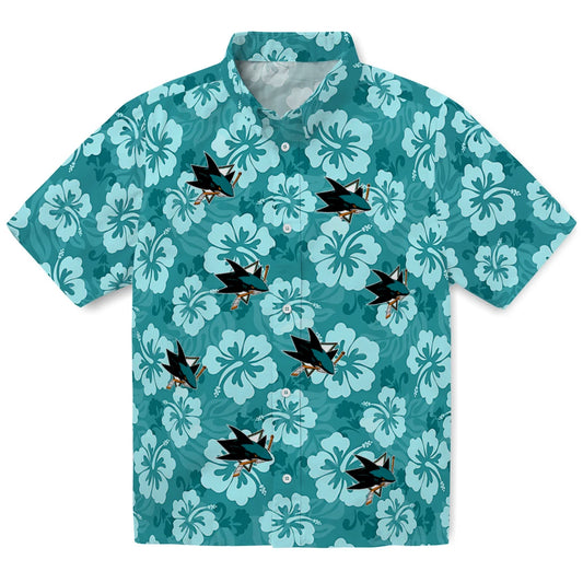 San Jose Sharks Hawaiian Shirt - Hibiscus Cluster | Moonbestprint