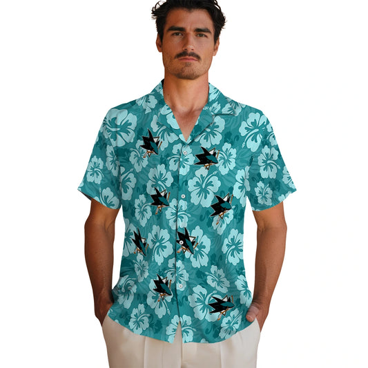 San Jose Sharks Hawaiian Shirt - Hibiscus Cluster | Moonbestprint