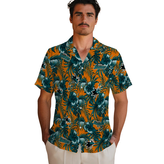 San Jose Sharks Hawaiian Shirt - Hibiscus Exotic | Moonbestprint