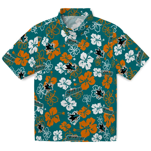 San Jose Sharks Hawaiian Shirt - Hibiscus Flower Design | Moonbestprint