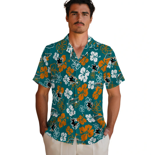 San Jose Sharks Hawaiian Shirt - Hibiscus Flower Design | Moonbestprint