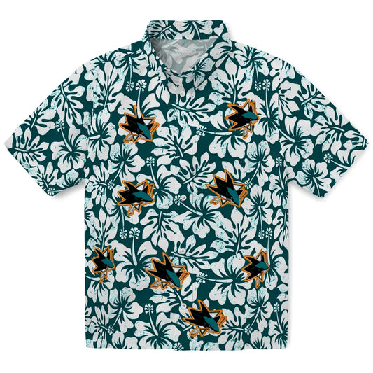 San Jose Sharks Hawaiian Shirt - Hibiscus Motif | Moonbestprint