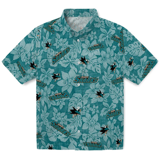 San Jose Sharks Hawaiian Shirt - Hibiscus Oasis | Moonbestprint