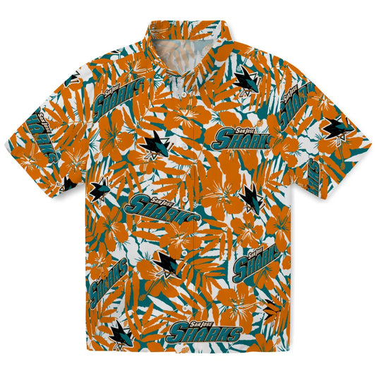 San Jose Sharks Hawaiian Shirt - Hibiscus Overlay | Moonbestprint