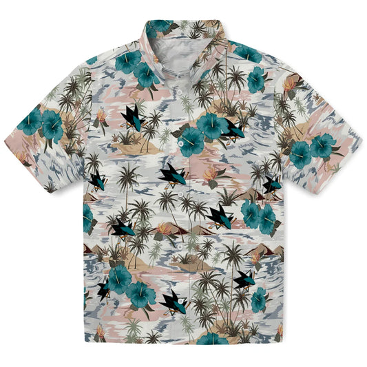 San Jose Sharks Hawaiian Shirt - Hibiscus Seaside | Moonbestprint