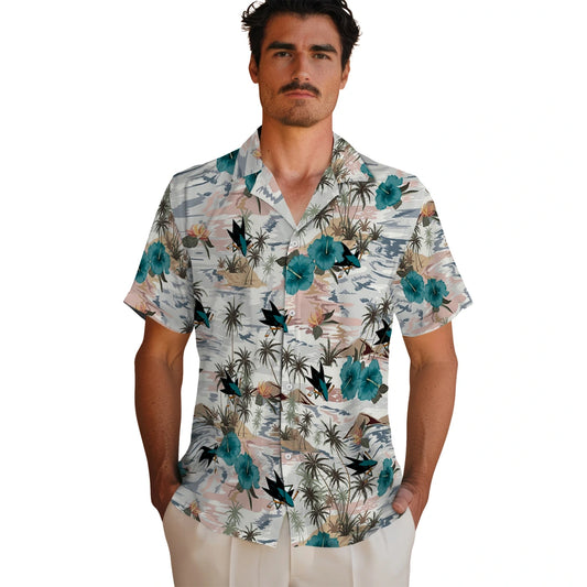 San Jose Sharks Hawaiian Shirt - Hibiscus Seaside | Moonbestprint