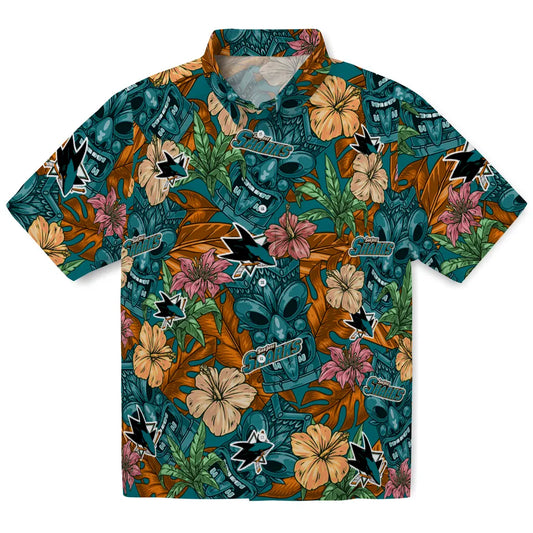 San Jose Sharks Hawaiian Shirt - Hibiscus Tiki Jungle | Moonbestprint
