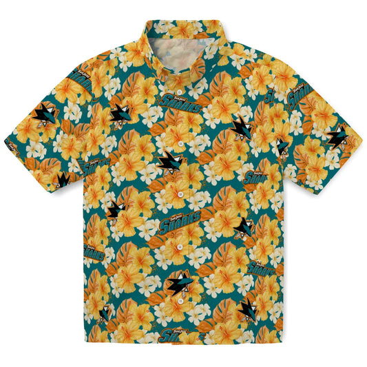 San Jose Sharks Hawaiian Shirt - Hibiscus Tropics | Moonbestprint