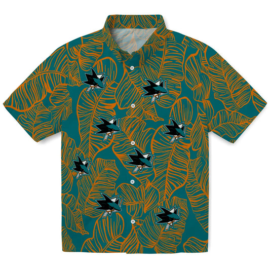 San Jose Sharks Hawaiian Shirt - Leaf Outline | Moonbestprint