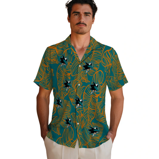 San Jose Sharks Hawaiian Shirt - Leaf Outline | Moonbestprint