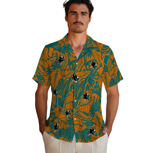 San Jose Sharks Hawaiian Shirt - Monstera Layer | Moonbestprint