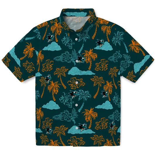 San Jose Sharks Hawaiian Shirt - Palm And Clouds | Moonbestprint