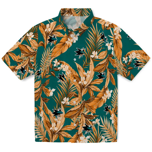 San Jose Sharks Hawaiian Shirt - Palm Leaves | Moonbestprint