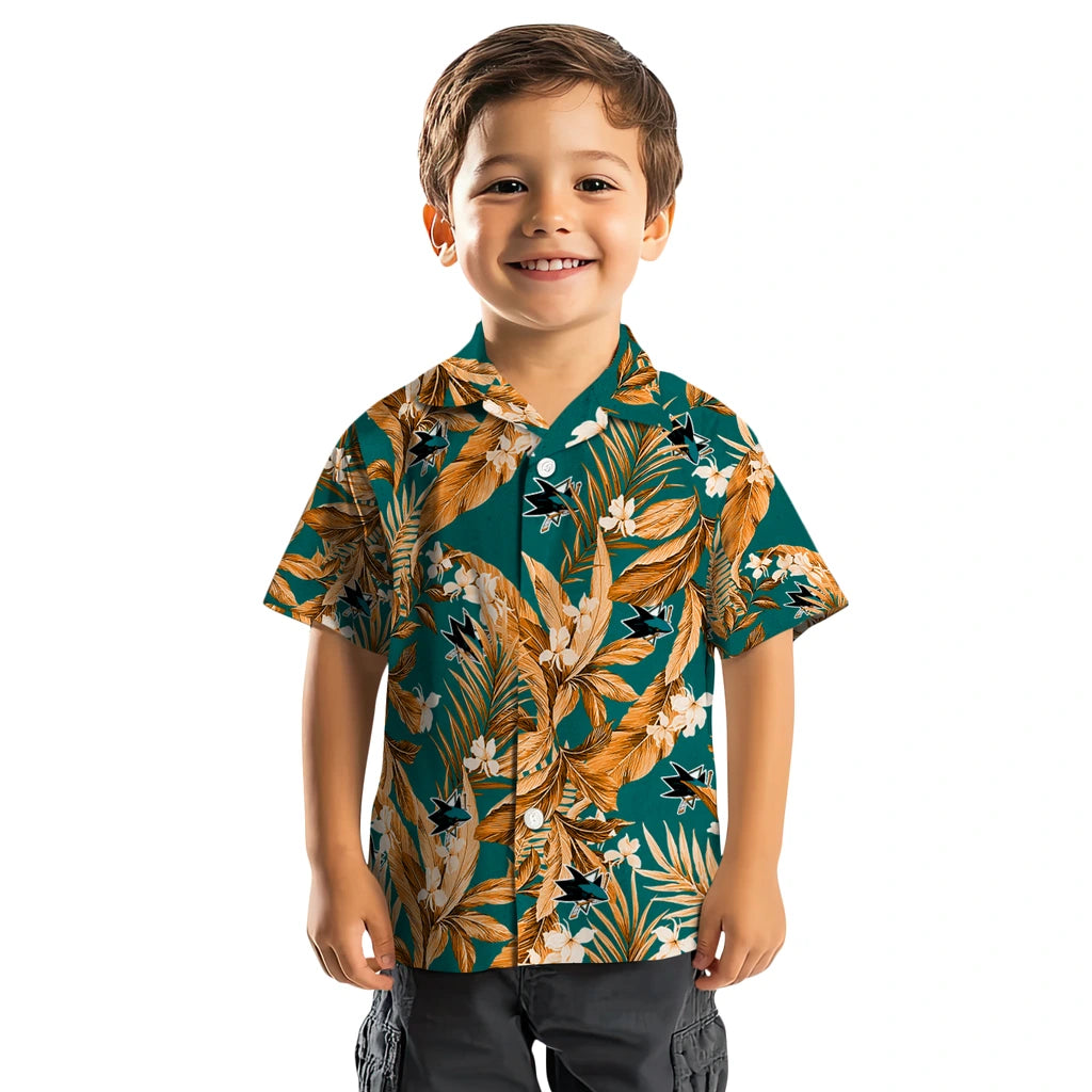 San Jose Sharks Hawaiian Shirt - Palm Leaves | Moonbestprint