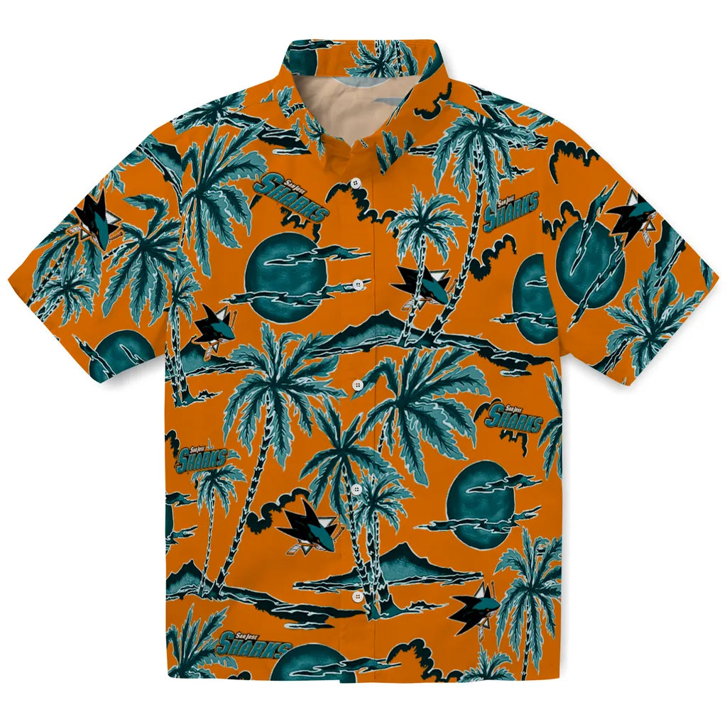 San Jose Sharks Hawaiian Shirt - Palm Sunset | Moonbestprint