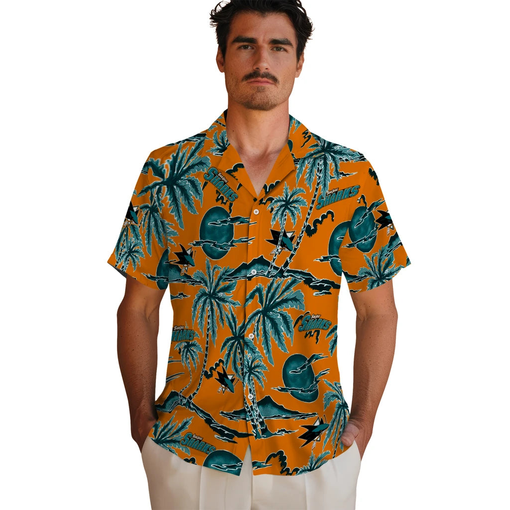 San Jose Sharks Hawaiian Shirt - Palm Sunset | Moonbestprint