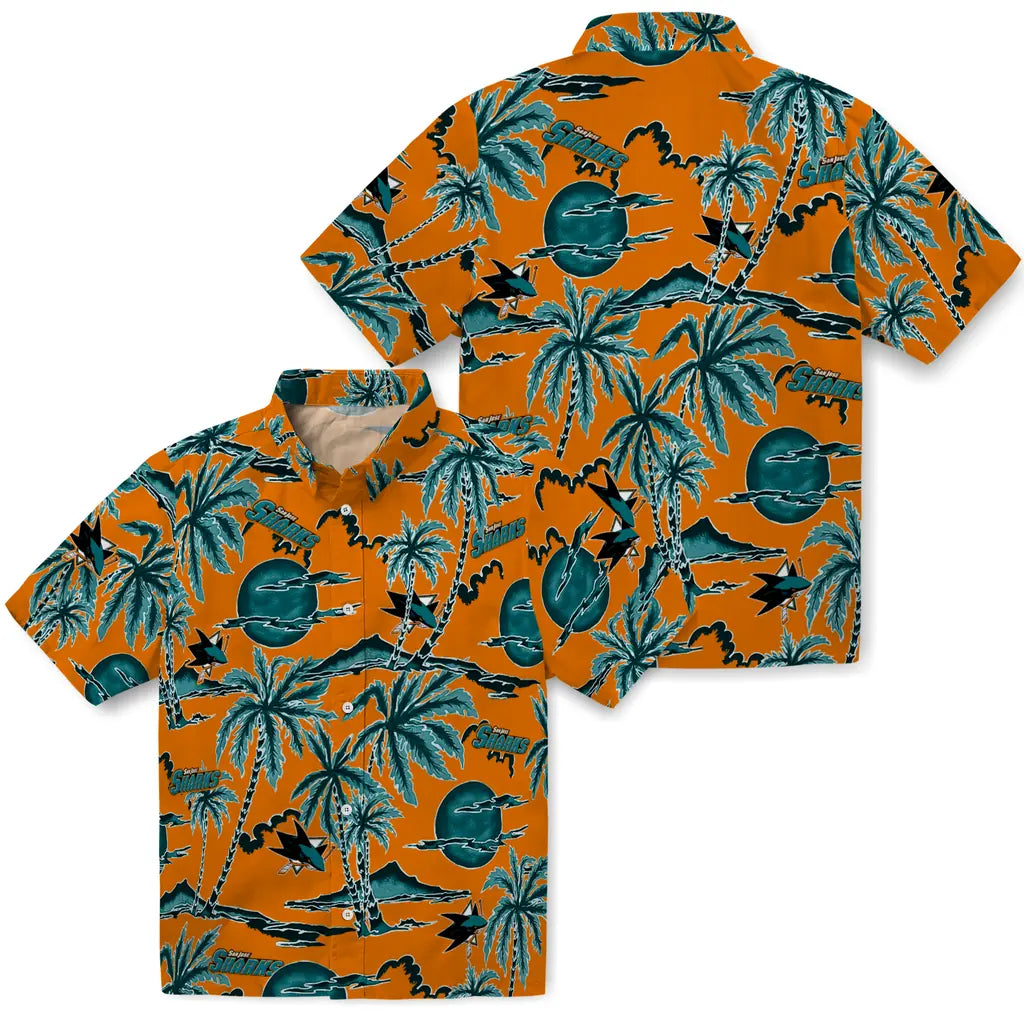 San Jose Sharks Hawaiian Shirt - Palm Sunset | Moonbestprint