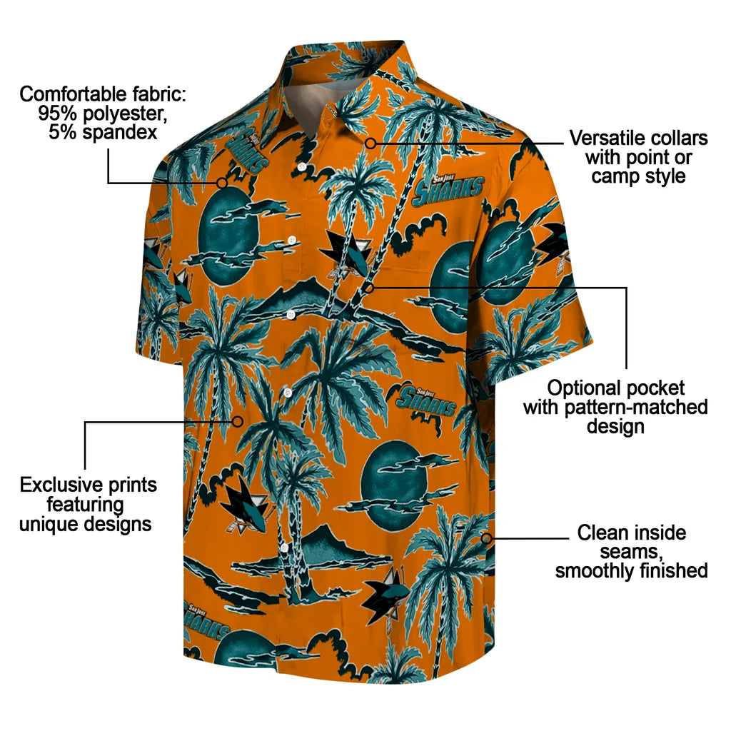 San Jose Sharks Hawaiian Shirt - Palm Sunset | Moonbestprint