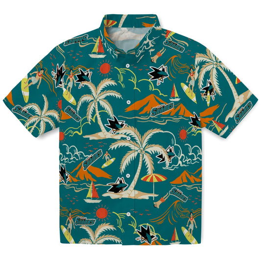 San Jose Sharks Hawaiian Shirt - Palm Tree Island | Moonbestprint